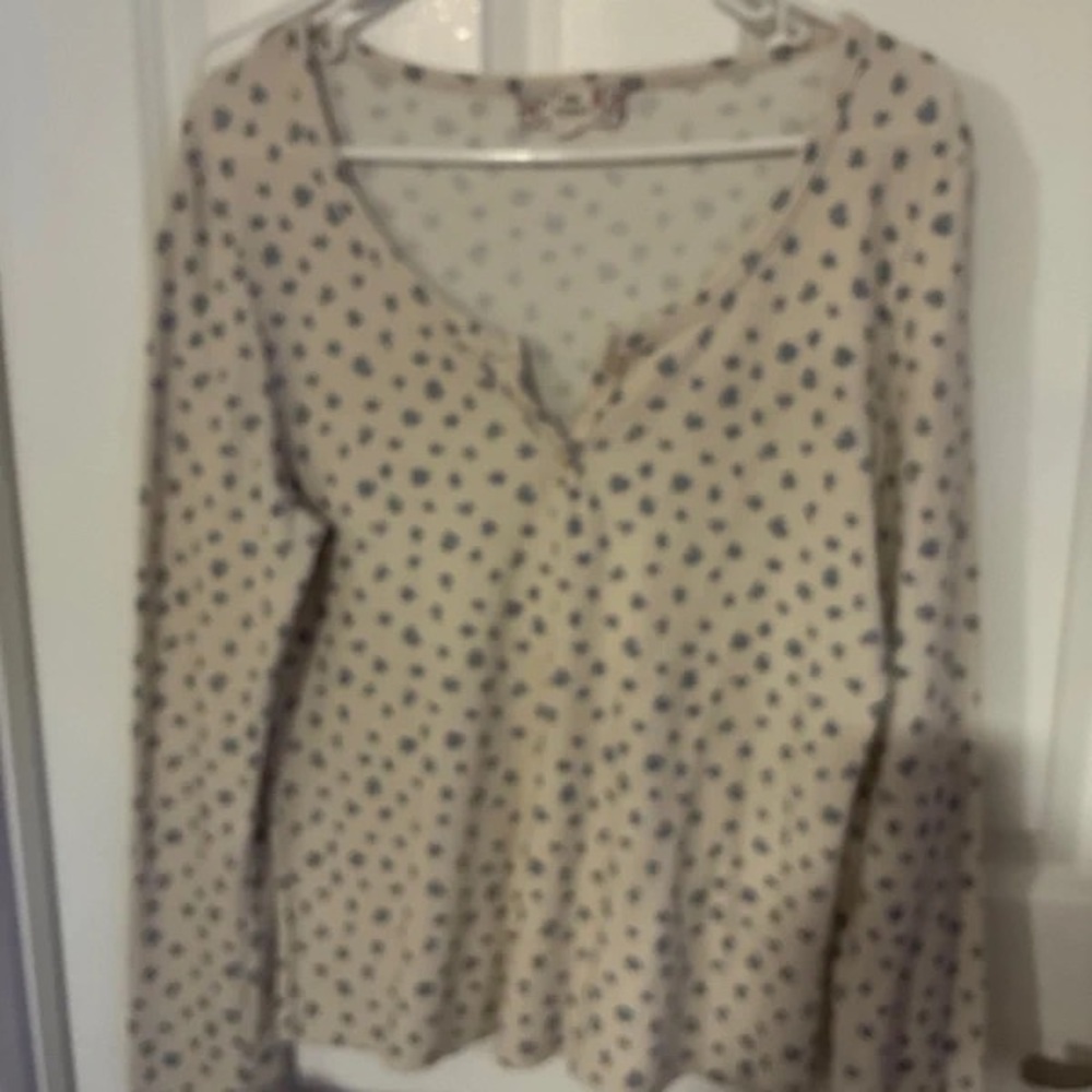 Pink Republic Beige Long Sleeve Top with Navy Polka Dots